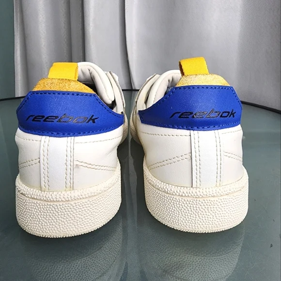 Reebok Club White Blue Yellow Leather Athletic Lace Low Top Shoe Size 6 - Picture 5 of 11
